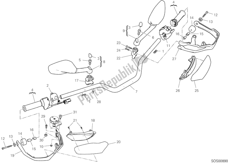 All parts for the Handlebar of the Ducati Multistrada 1260 ABS Thailand 2018